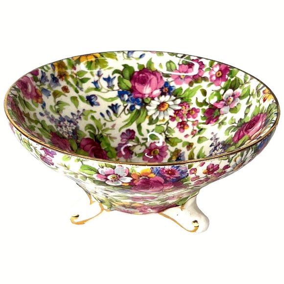 Royal Winton Summertime Chintz Open Sugar Bowl Ventnor Shape 3 Leg Pre 1960 VTG - Picture 1 of 8